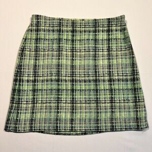 J. Jill Skirt A-Line Flare Green Plaid Boucle Lined Side Zip Career Work Size XL